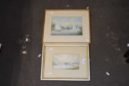 Broadland scene by G Vempty-Burwood, 1889, watercolour, framed and glazed together with another by