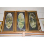 Trio of oval framed reproduction prints, gilt framed (3)