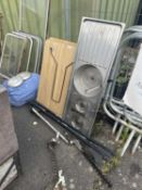 Mixed Lot: An aluminium sink/stove, two folding tables, a roof rack and a hedge trimmer