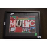 A limited edition 'We are United' Manchester United Football Club collage print, indistincly signed,