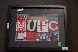 A limited edition 'We are United' Manchester United Football Club collage print, indistincly signed,