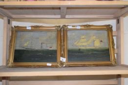Pair of Naive shipping scenes in gilt frames