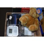 Mixed Lot: Teddy bear alarm clock, camera, binoculars etc