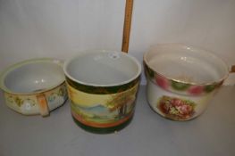 Mixed Lot: Two decorated jardinieres and a chamber pot