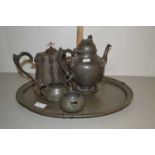 A pewter tea service and tray