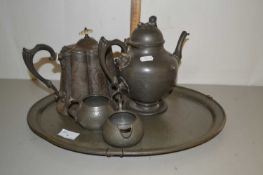A pewter tea service and tray