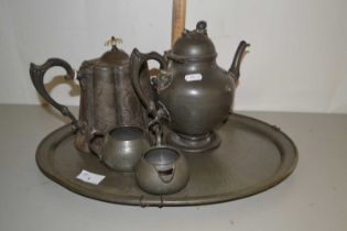 A pewter tea service and tray