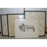 Mixed Lot: Framed maps, The Warwickshire Ring, The Avon Ring and a further monochrome picture of a