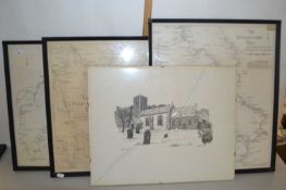 Mixed Lot: Framed maps, The Warwickshire Ring, The Avon Ring and a further monochrome picture of a