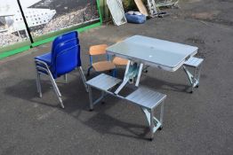 Group of chairs to include folding picnic table and child's seats