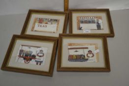 Fran Slade, group of four modern pictures of shop keepers