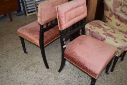 Pair of late 19th Century pink upholstered side chairs with ebonised frames