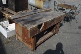 Vintage wooden workshop bench, 153cm wide