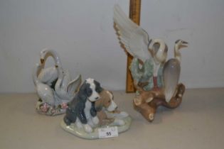 Nao models of puppies and herons plus a further model of swans (3)