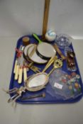 Mixed Lot: Various dressing table mirrors, cutlery and other items