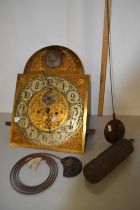Long case clock movement for restoration together with a pendulum and weights