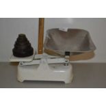 Pair of vintage kitchen scales and weights
