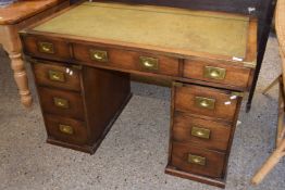 Reproduction military style twin pedestal desk with leather writing surface, 122cm wide