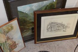 Mixed Lot: 19th Century watercolour study of Blewbury, Berkshire together with a further print of