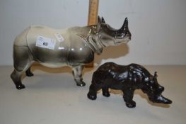 Russian porcelain model of a Rhino plus one other
