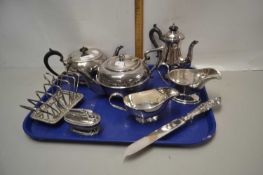 Tray of various assorted silver plated tea wares and other items