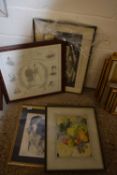 Mixed Lot: Pictures to include an engraving of Tacolnestone Hall, study of a Collie dog and