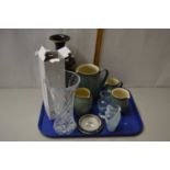 Tray of mixed items to include Dartington Crystal, glass wares, Denby jugs and other assorted items