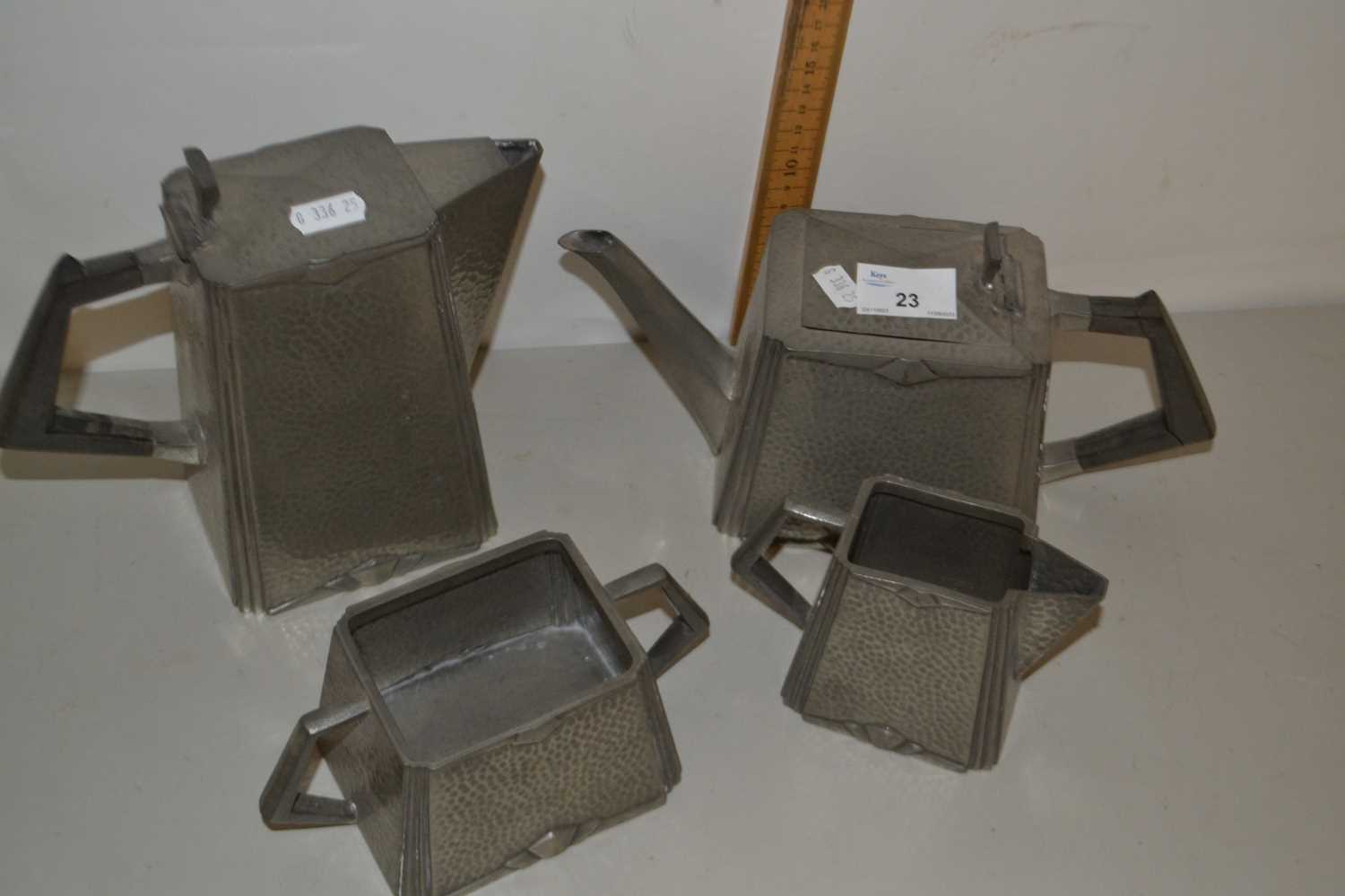 Hammered pewter four piece tea set - Image 2 of 2