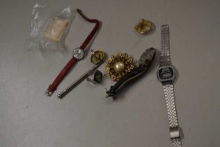 Small box of various costume jewellery and wristwatches