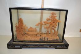Cased Chinese cork diorama, 55cm wide
