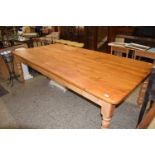 Large modern pine kitchen table, 242cm long