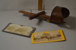 Vintage stereoscope viewer and two cards