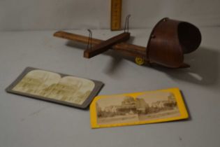 Vintage stereoscope viewer and two cards