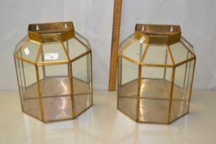 Pair of brass framed lanterns