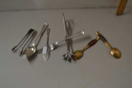 Silver christening fork and spoon together with other assorted cutlery