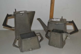 Hammered pewter four piece tea set