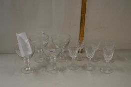 A mixed lot comprising a set of 6 small 19th century wine glasses and a set of four rummers. (10)