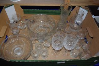 Box containing various glass ware including bowls, wine glasses etc