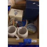 Box containing various aircraft related ceramics and collectables