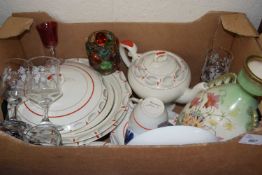 Box containing a quantity of various ceramics and glass