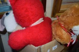 Box containing various vintage cuddly toys