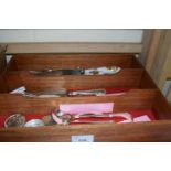 Cutlery tray and contents to include Royal Worcester cake slices etc