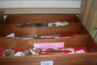 Cutlery tray and contents to include Royal Worcester cake slices etc