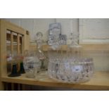 Quantity of various glass ware including decanters, fruit bowl, crocodillo glasses etc