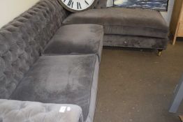 Modern grey buttoned fabric corner sofa, 300cm wide