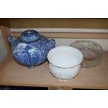 Fenton blue and white transfer printed pot together with a bowl and a planter