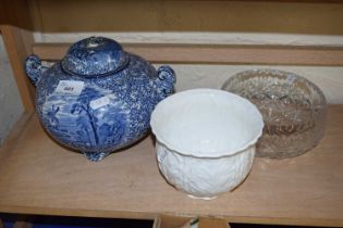 Fenton blue and white transfer printed pot together with a bowl and a planter