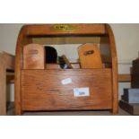 Vintage wooden Kiwi shoe brush holder and contents