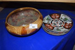 Royal Doulton leaf ware fruit bowl together with four Oriental cabinet plates