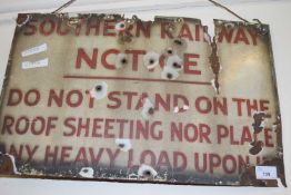 A Southern Railways enamel notice sign, 50cm wide